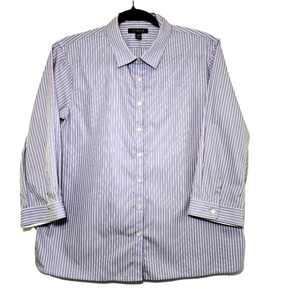 Lands' End Women's 3/4 Sleeve Striped CVC Broadcloth Shirt - Size 14P - Picture 1 of 7